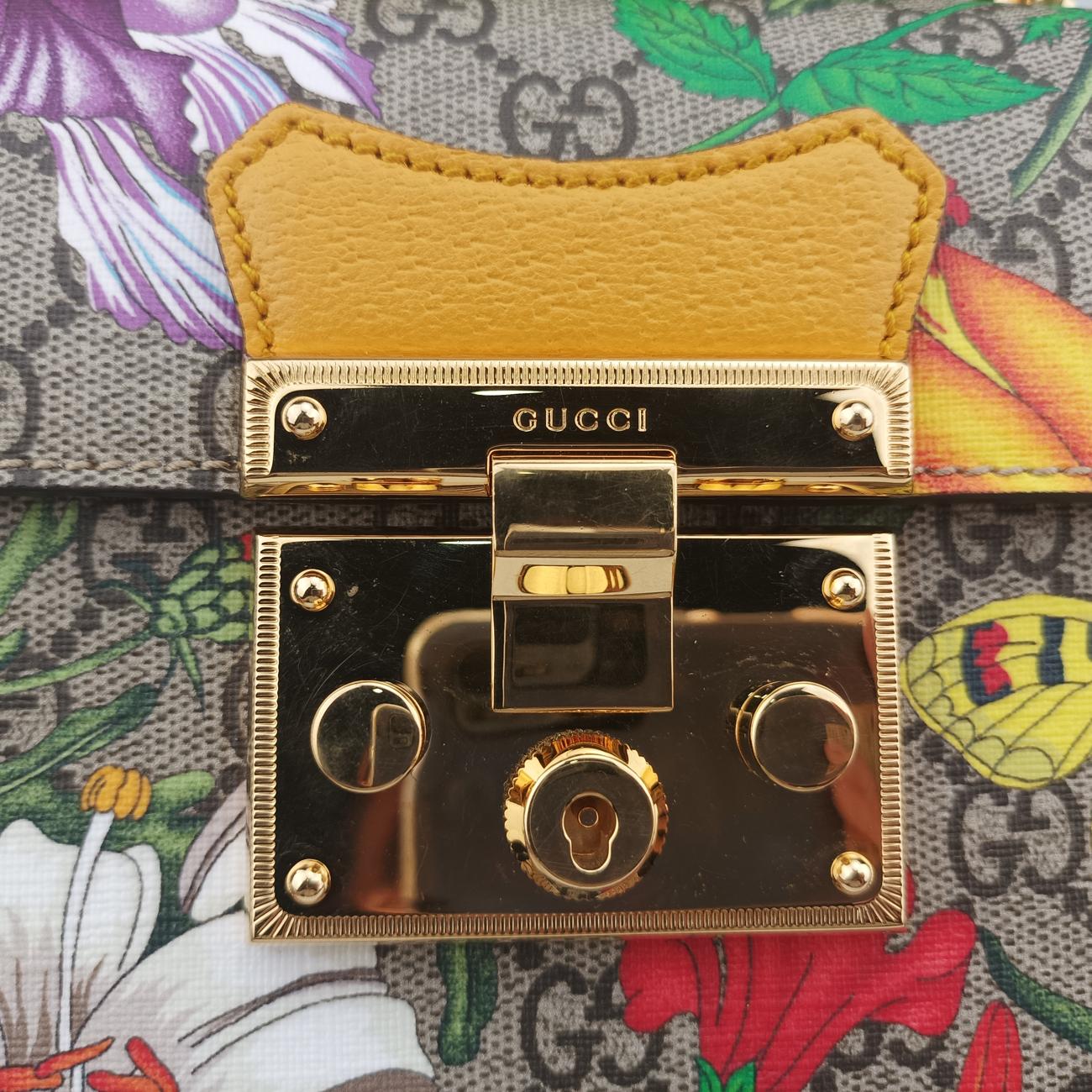 Pre-owned Gucci GG flora Padlock Bamboo Beige×Yellow×Multicolour PVC coated canvas 603221 shoulderbag | stylenewstar
