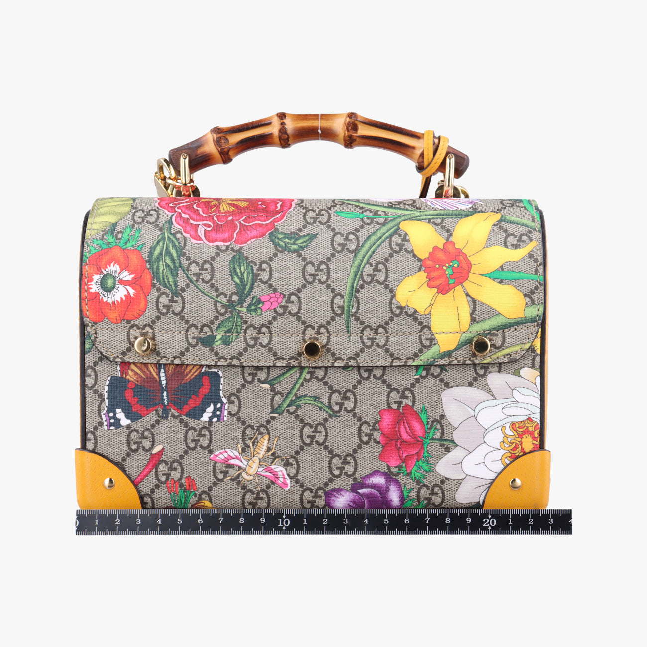 Pre-owned Gucci GG flora Padlock Bamboo Beige×Yellow×Multicolour PVC coated canvas 603221 shoulderbag | stylenewstar