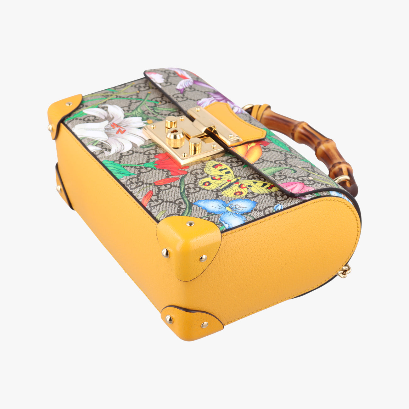 Pre-owned Gucci GG flora Padlock Bamboo Beige×Yellow×Multicolour PVC coated canvas 603221 shoulderbag | stylenewstar