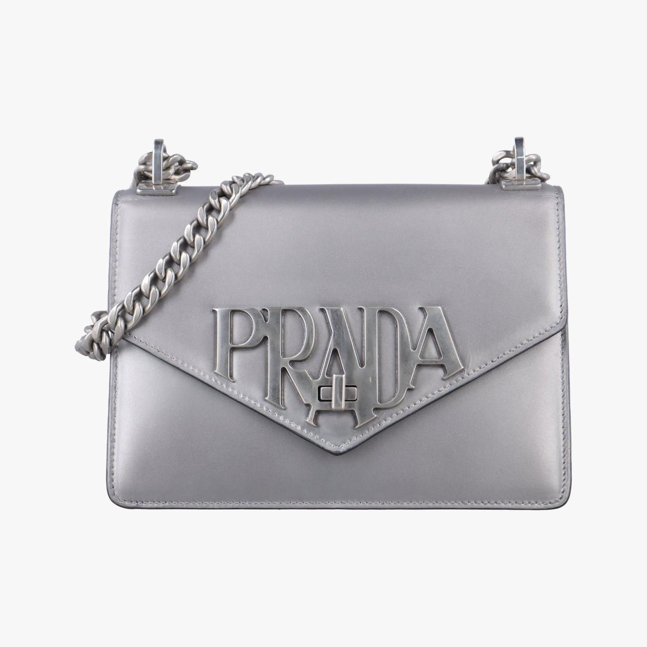 Secondhand Prada Logo Plaque Silver Leather  shoulderbag | stylenewstar