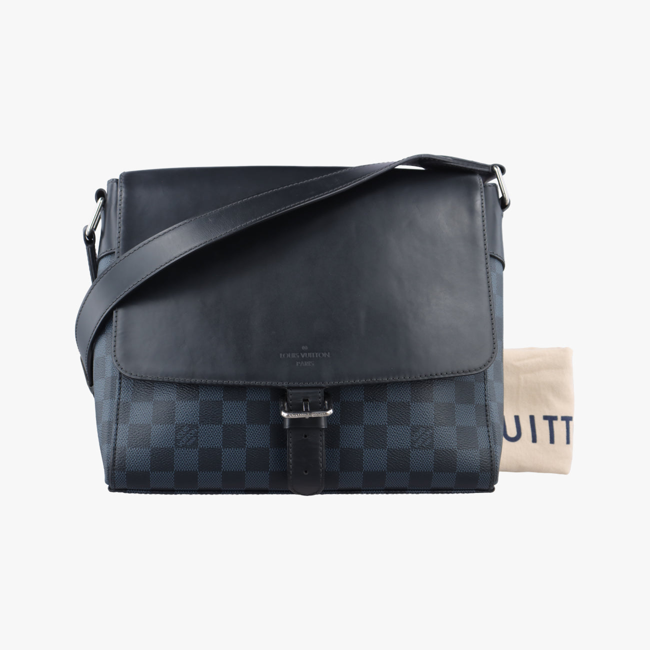 Pre-owned Louis Vuitton Newport Messenger PM black x navy Damier Cobalt N41587 crossbodybag | stylenewstar