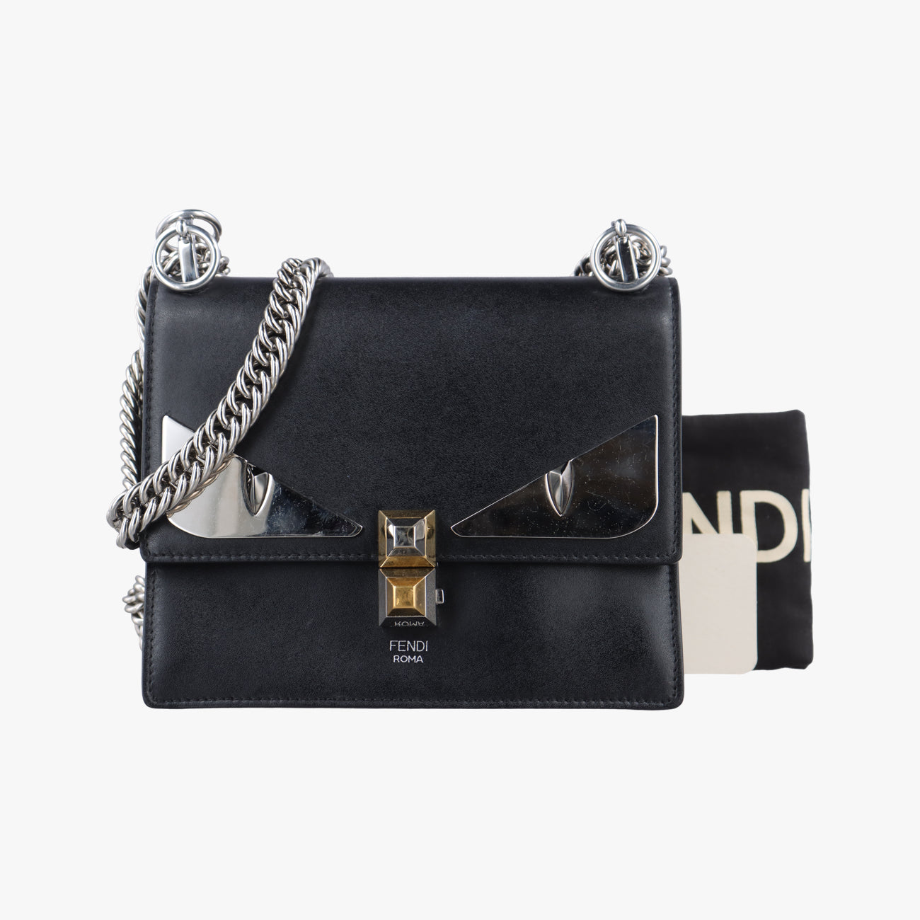 Pre-owned Fendi studded Kan I Black Leather 8M0381 shoulderbag | stylenewstar