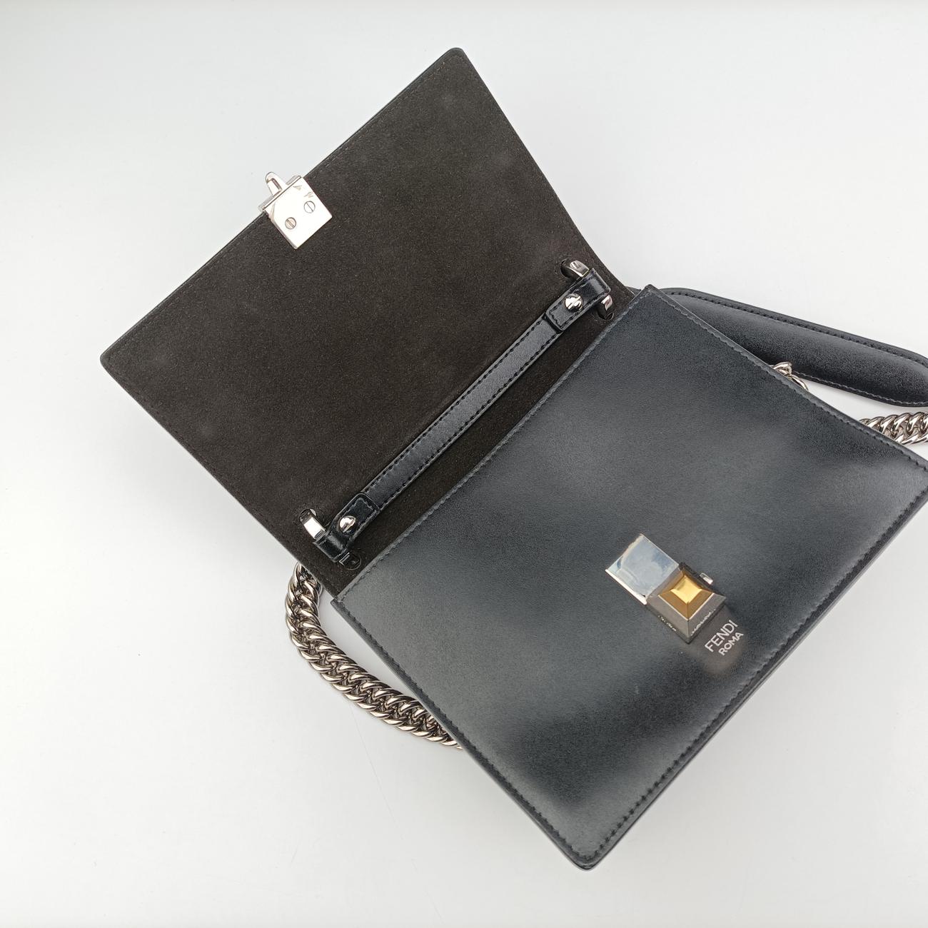 Pre-owned Fendi studded Kan I Black Leather 8M0381 shoulderbag | stylenewstar