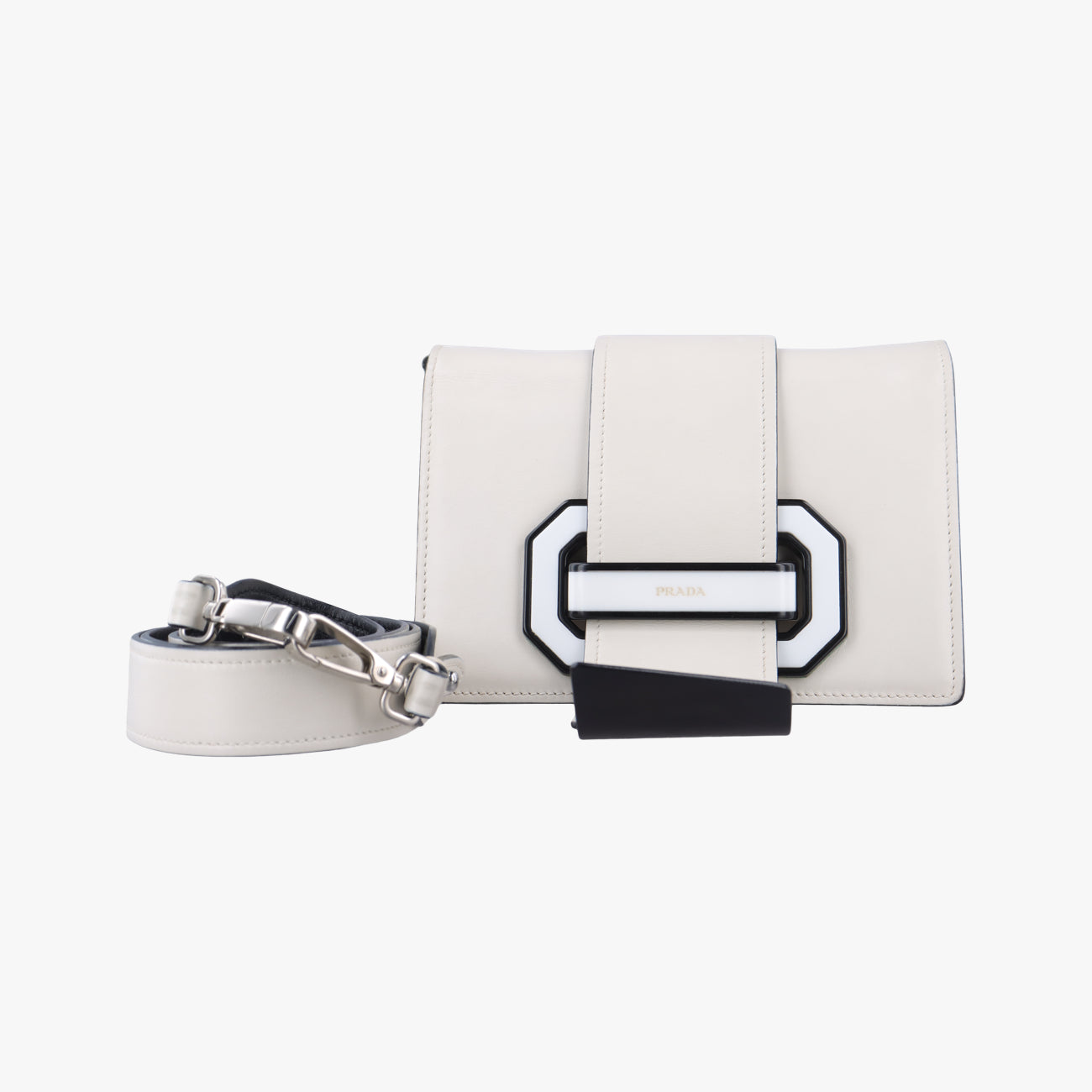 Secondhand Prada Plex ribbon White Leather 1BD067 shoulderbag | stylenewstar