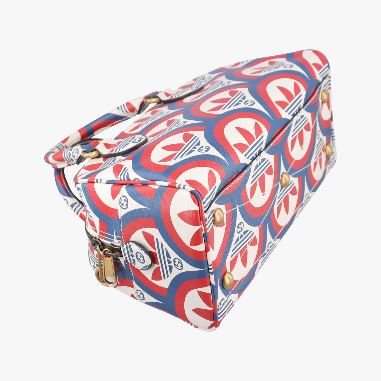 Pre-owned Gucci adidas collaboration mini duffel White x Red x Blue Leather 702397 shoulderbag | stylenewstar