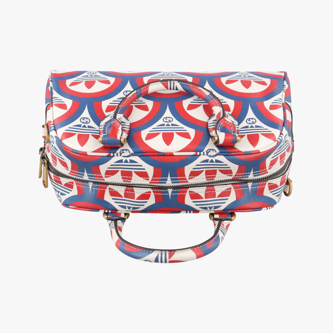 Pre-owned Gucci adidas collaboration mini duffel White x Red x Blue Leather 702397 shoulderbag | stylenewstar