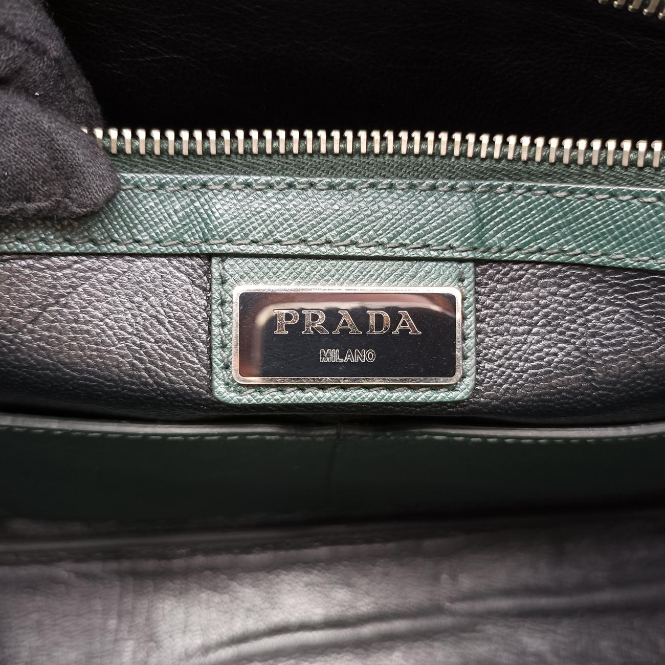 Secondhand Prada Briefcase Business Green SAFFIANO Leather 2VE363 handbag | stylenewstar