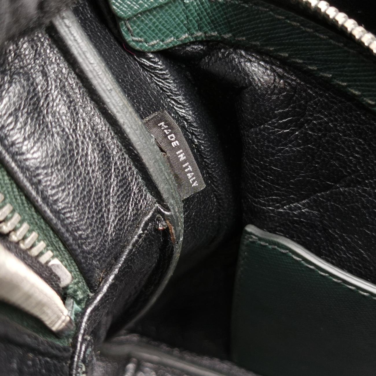 Secondhand Prada Briefcase Business Green SAFFIANO Leather 2VE363 handbag | stylenewstar