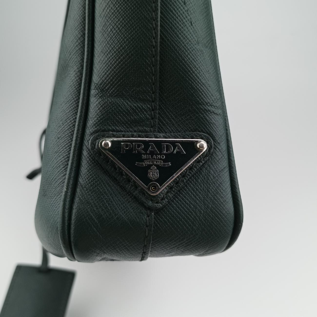 Secondhand Prada Briefcase Business Green SAFFIANO Leather 2VE363 handbag | stylenewstar