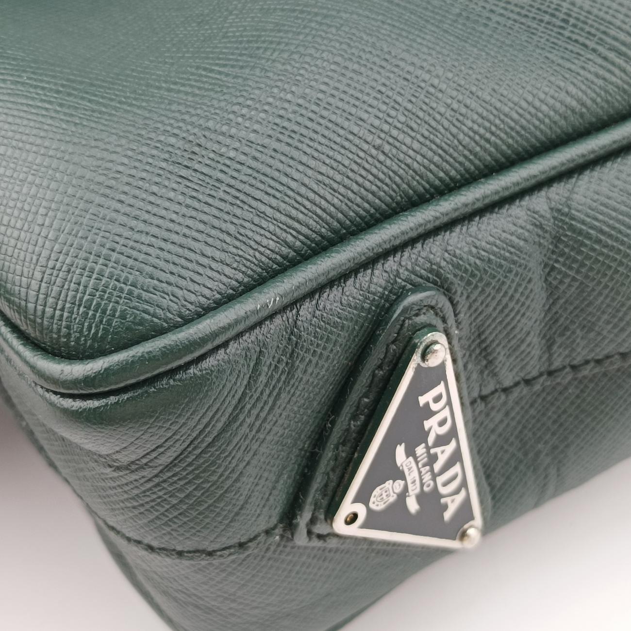 Secondhand Prada Briefcase Business Green SAFFIANO Leather 2VE363 handbag | stylenewstar