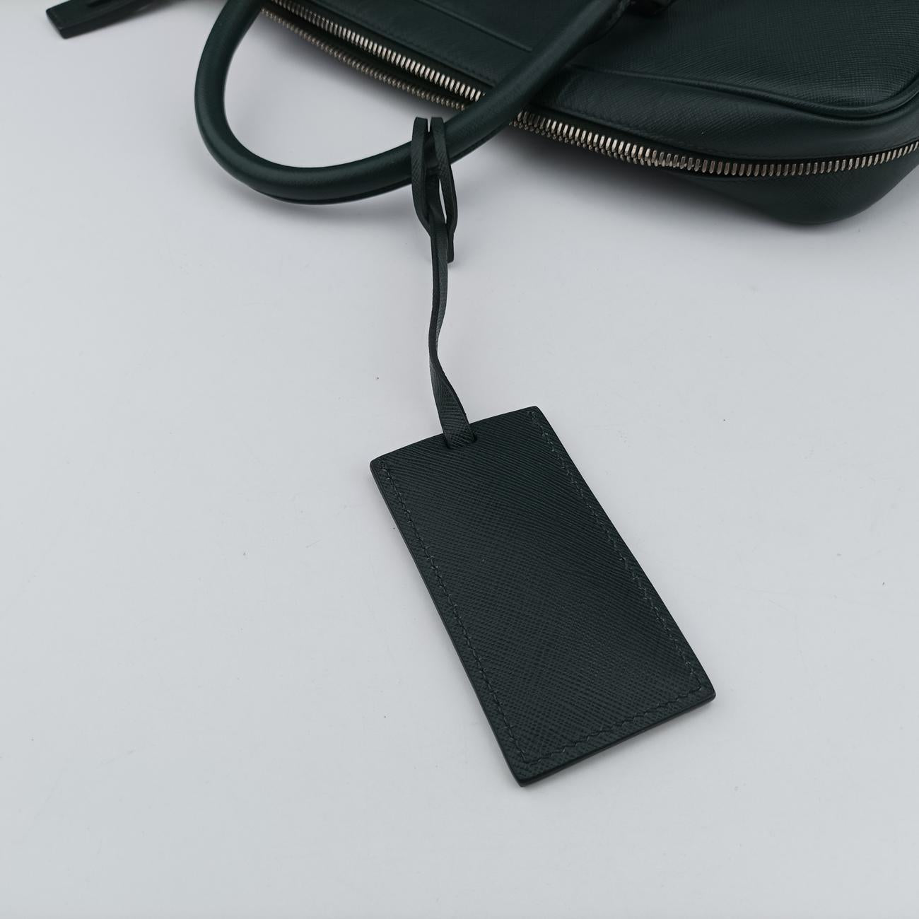 Secondhand Prada Briefcase Business Green SAFFIANO Leather 2VE363 handbag | stylenewstar