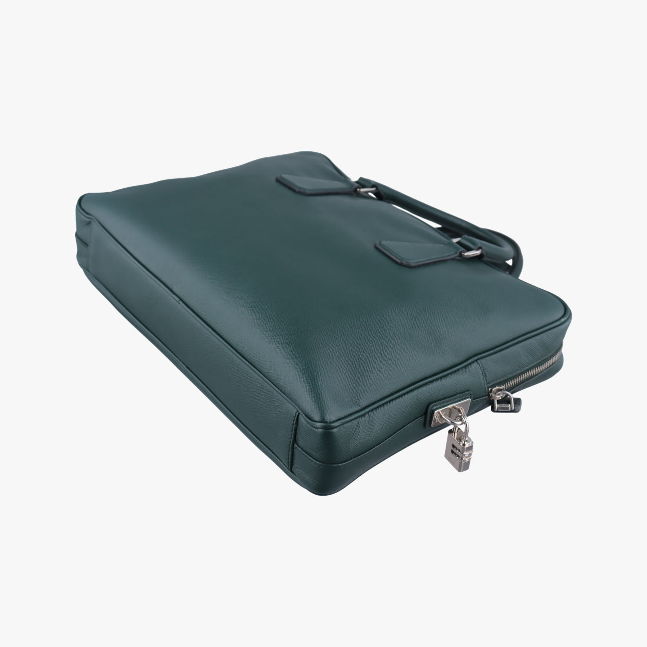Secondhand Prada Briefcase Business Green SAFFIANO Leather 2VE363 handbag | stylenewstar
