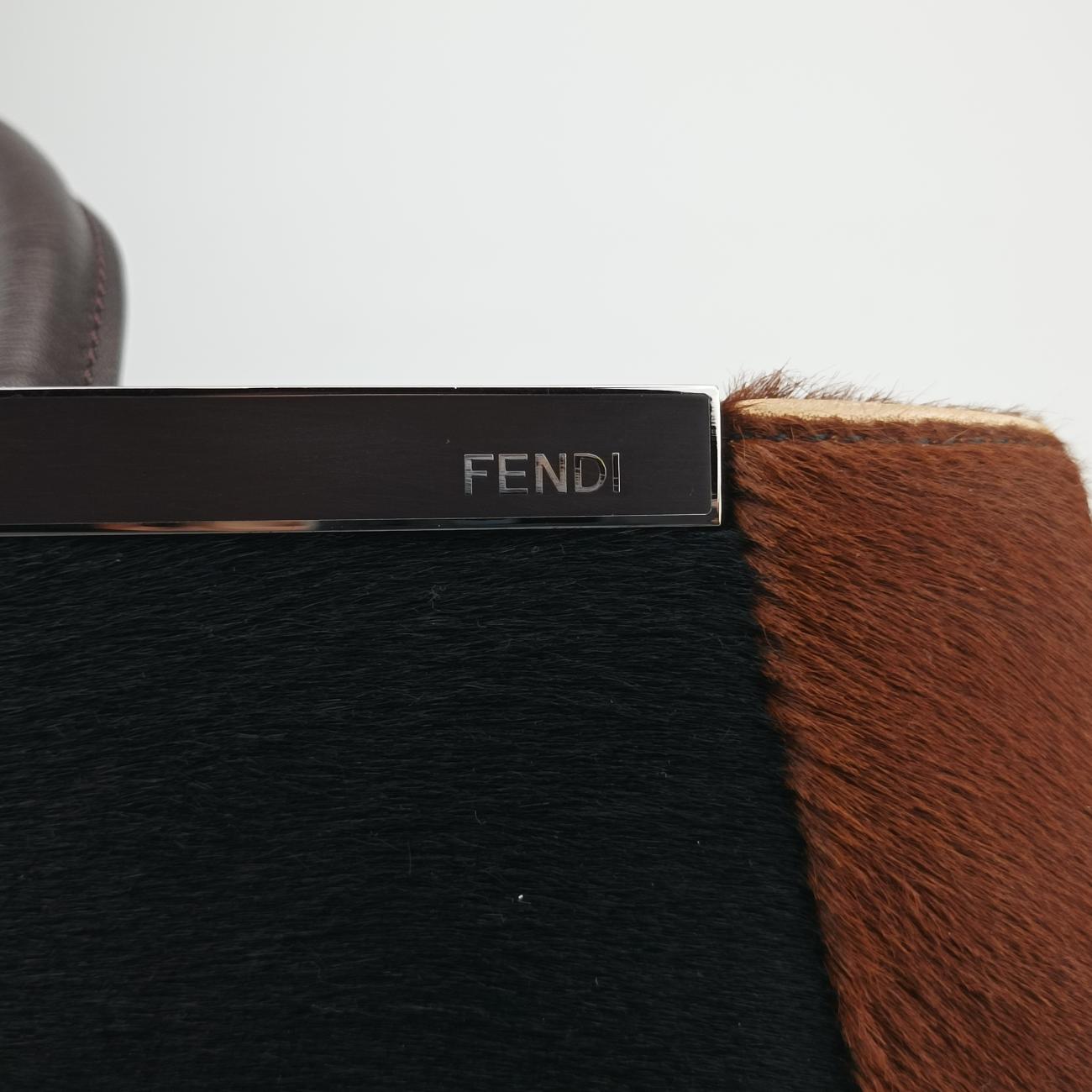 Pre-owned Fendi 2 JOURS Black×Blue×Brown ponyhair 8BH250 shoulderbag | stylenewstar