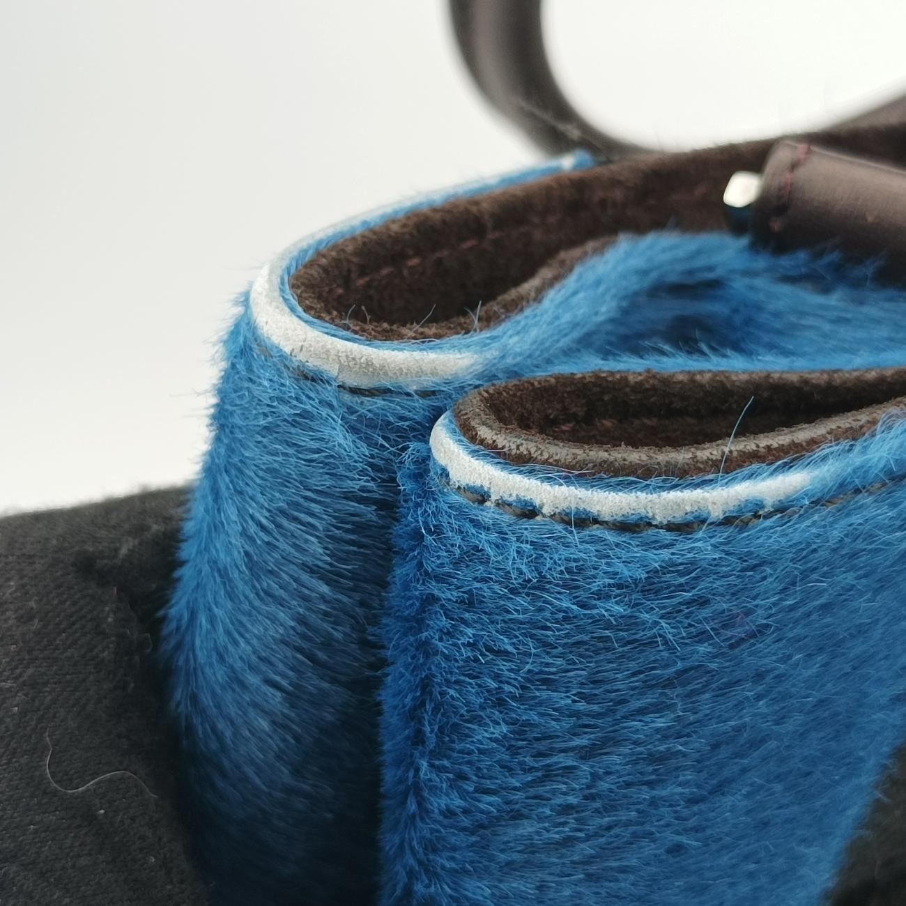 Pre-owned Fendi 2 JOURS Black×Blue×Brown ponyhair 8BH250 shoulderbag | stylenewstar