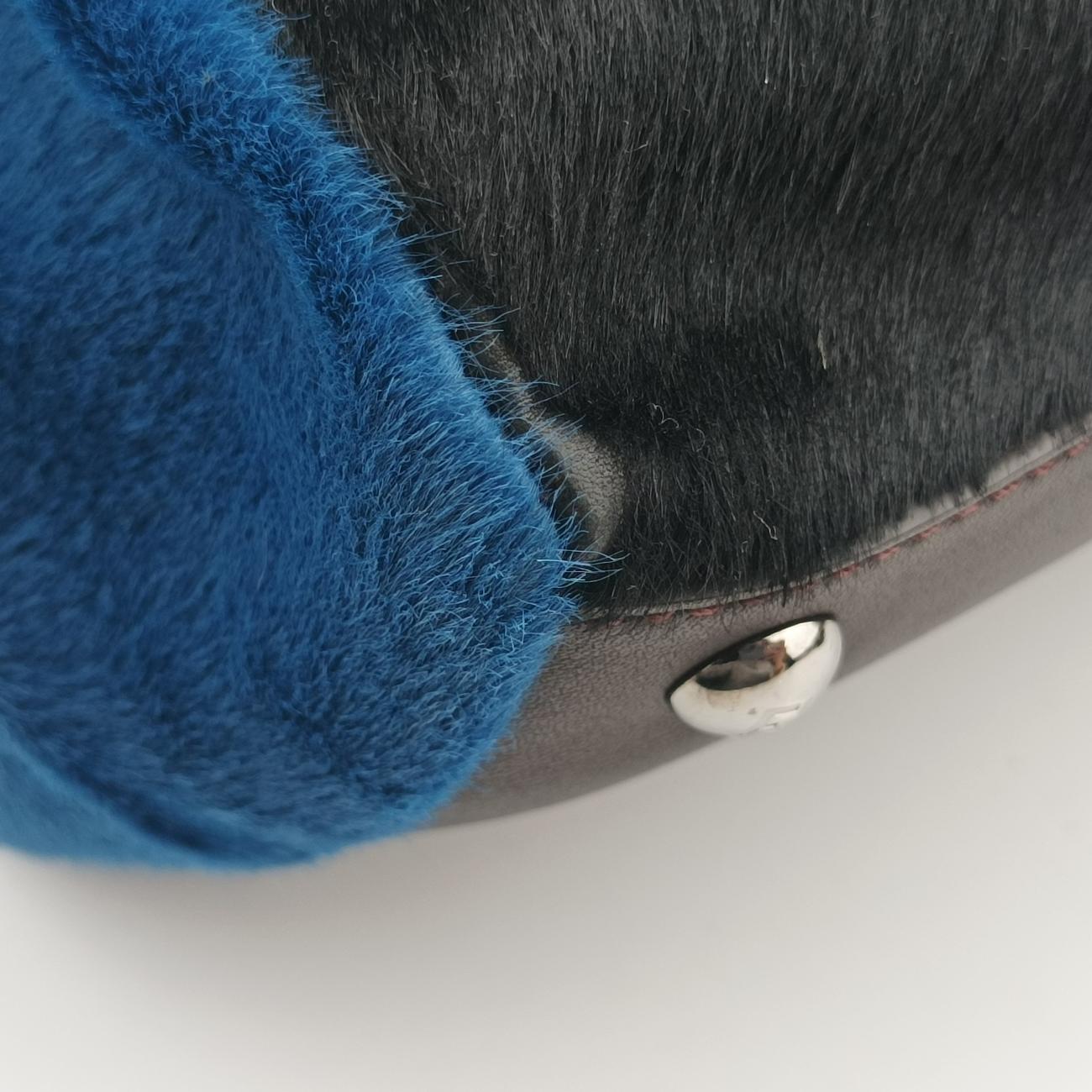 Pre-owned Fendi 2 JOURS Black×Blue×Brown ponyhair 8BH250 shoulderbag | stylenewstar