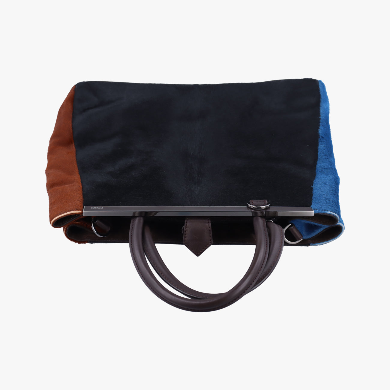 Pre-owned Fendi 2 JOURS Black×Blue×Brown ponyhair 8BH250 shoulderbag | stylenewstar