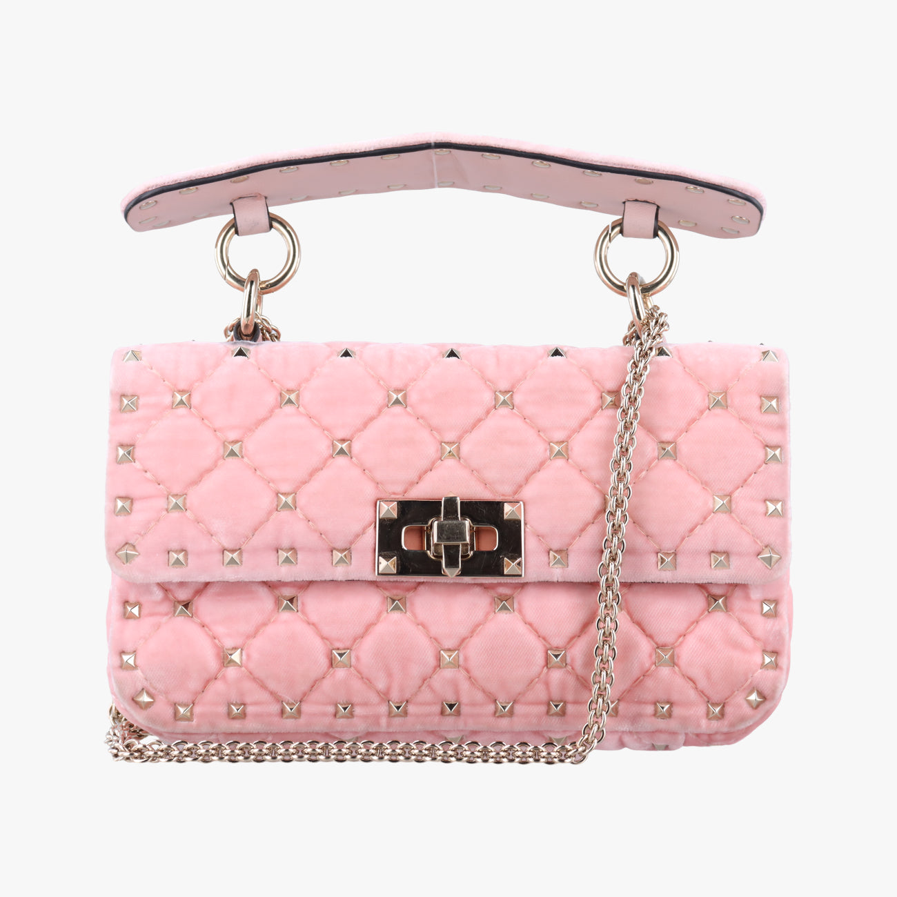 Secondhand Valentino Rockstud spikes Pink velour  shoulderbag | stylenewstar