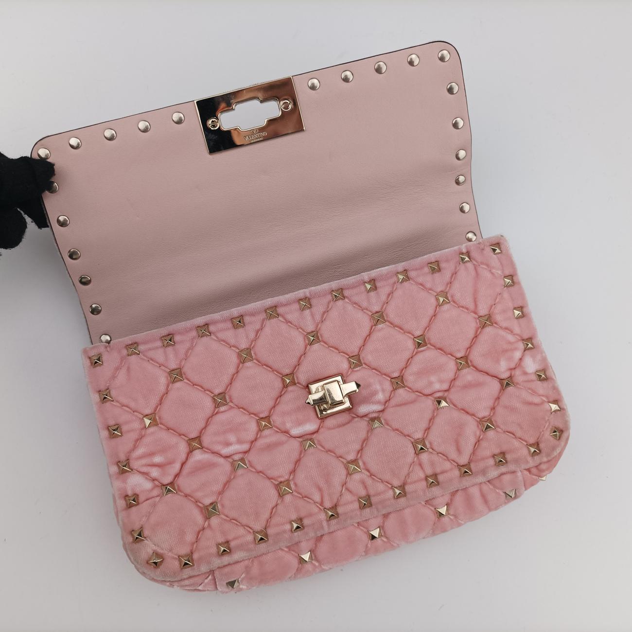 Secondhand Valentino Rockstud spikes Pink velour  shoulderbag | stylenewstar