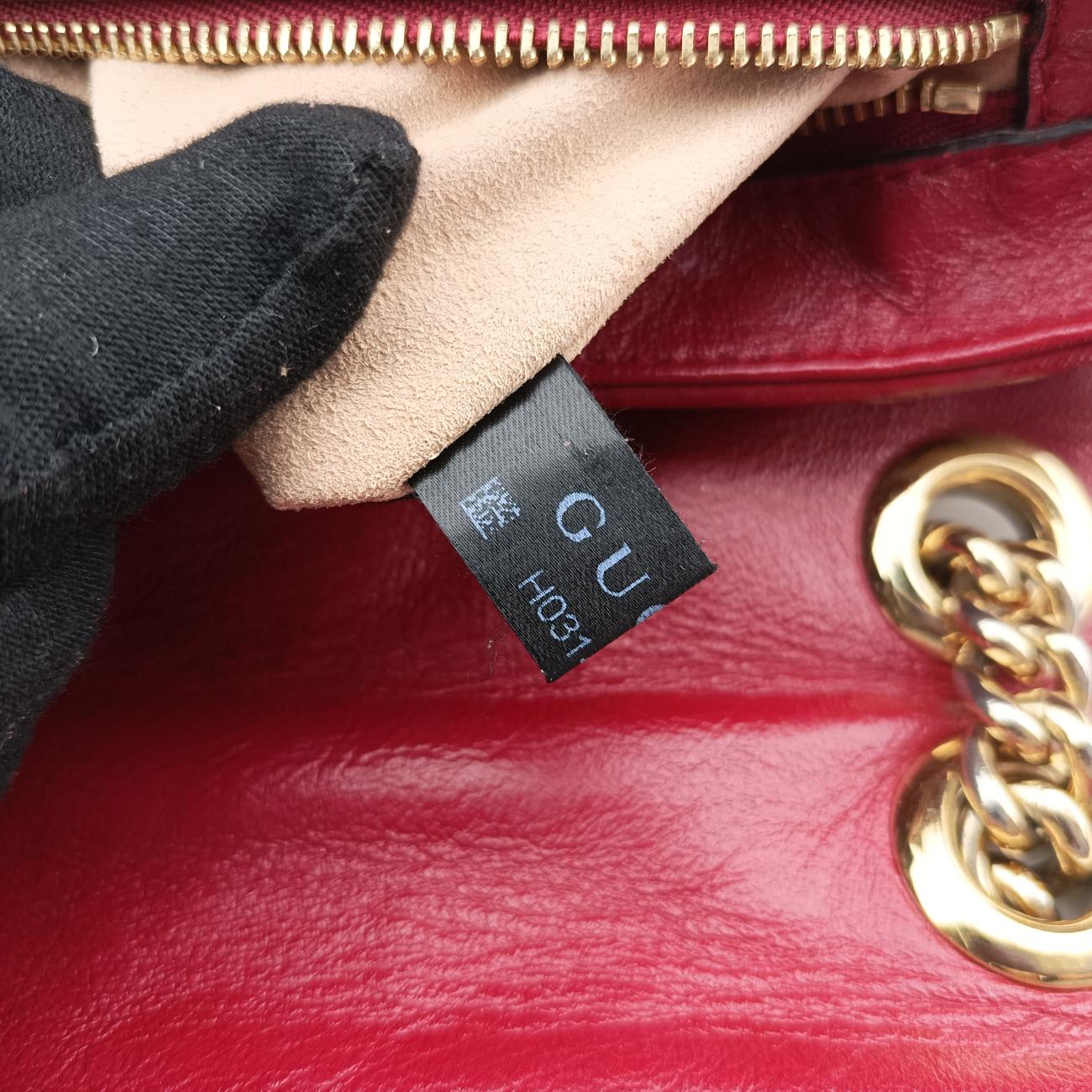 Pre-owned Gucci GG Marmont Beige×red canvas x leather 443497 shoulderbag | stylenewstar