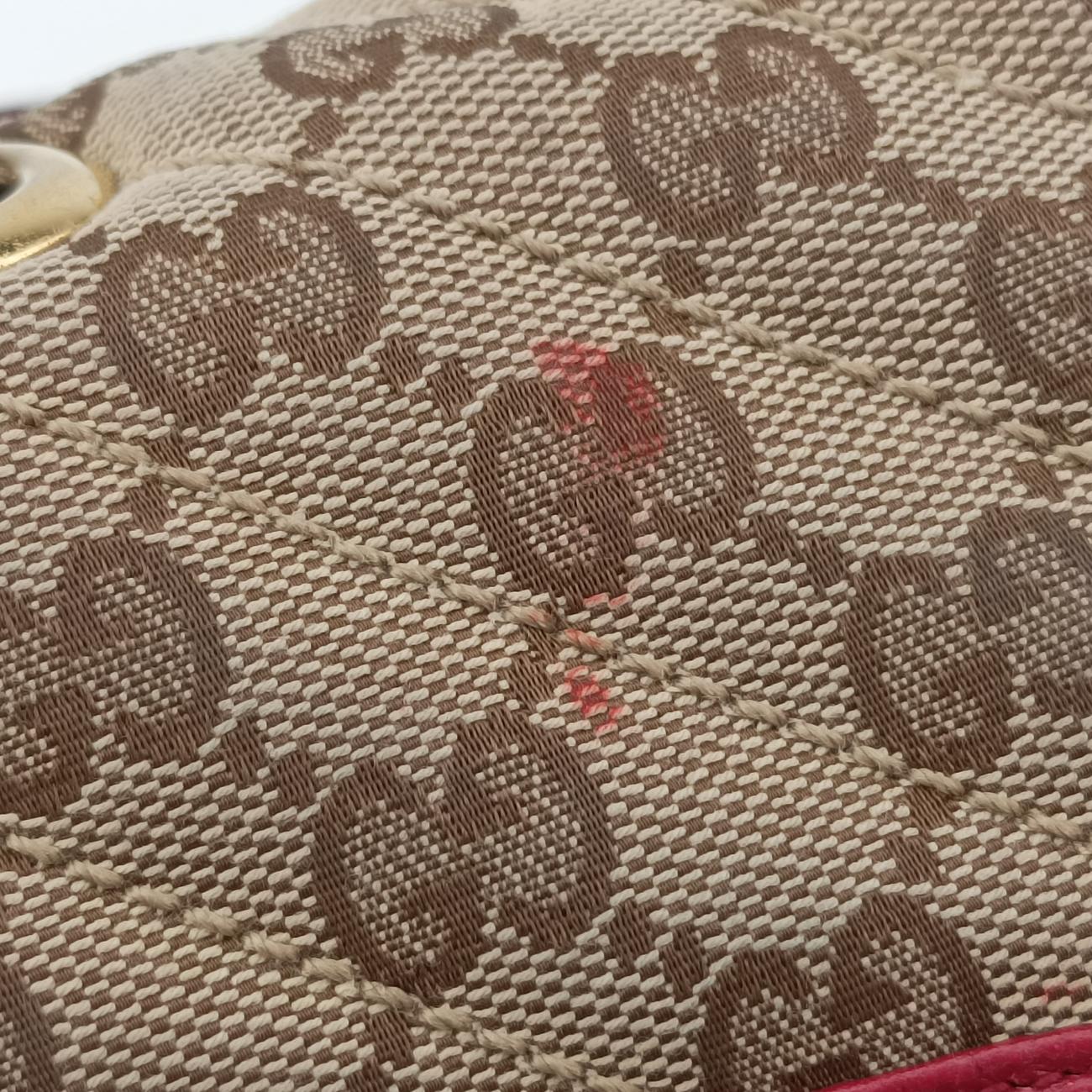 Pre-owned Gucci GG Marmont Beige×red canvas x leather 443497 shoulderbag | stylenewstar