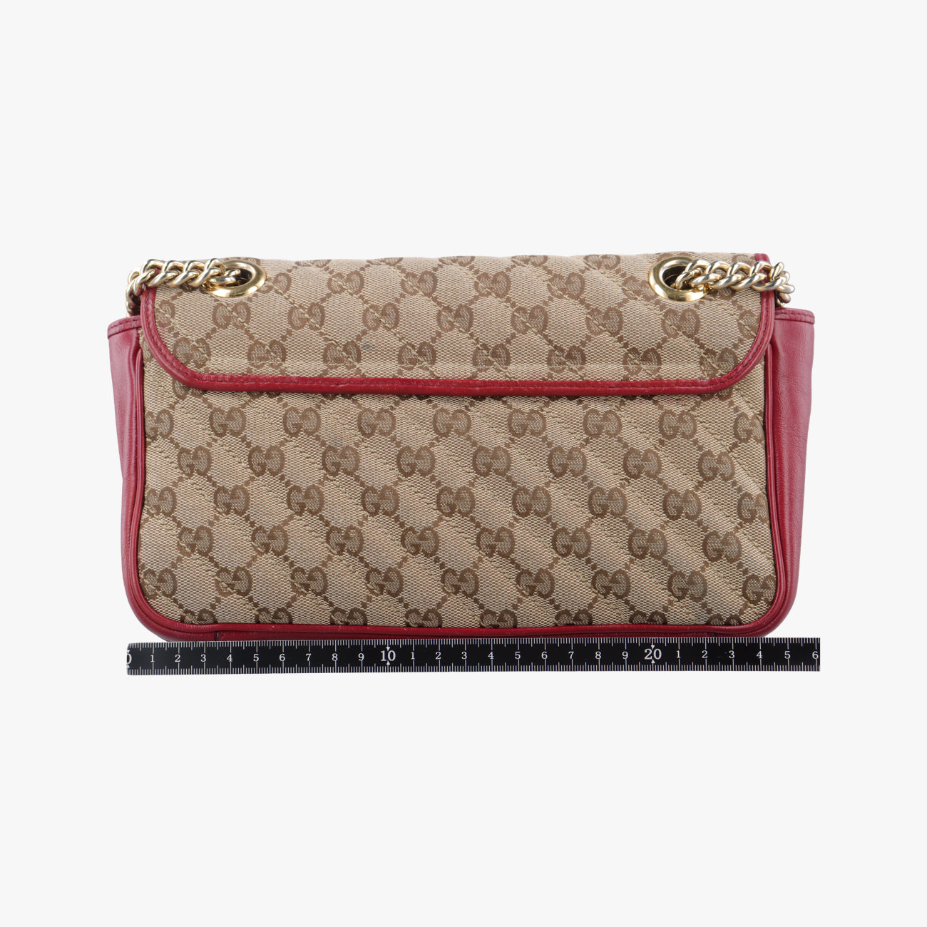 Pre-owned Gucci GG Marmont Beige×red canvas x leather 443497 shoulderbag | stylenewstar