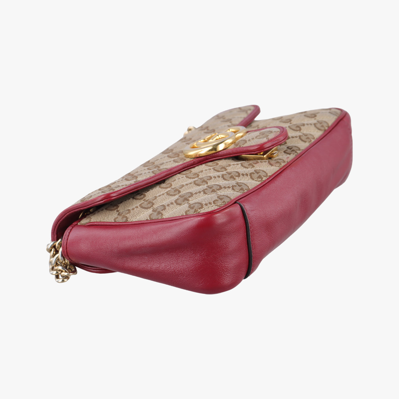 Pre-owned Gucci GG Marmont Beige×red canvas x leather 443497 shoulderbag | stylenewstar