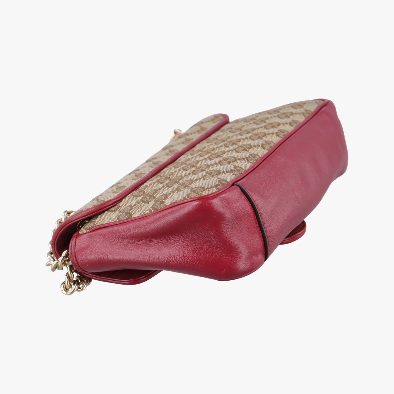 Pre-owned Gucci GG Marmont Beige×red canvas x leather 443497 shoulderbag | stylenewstar