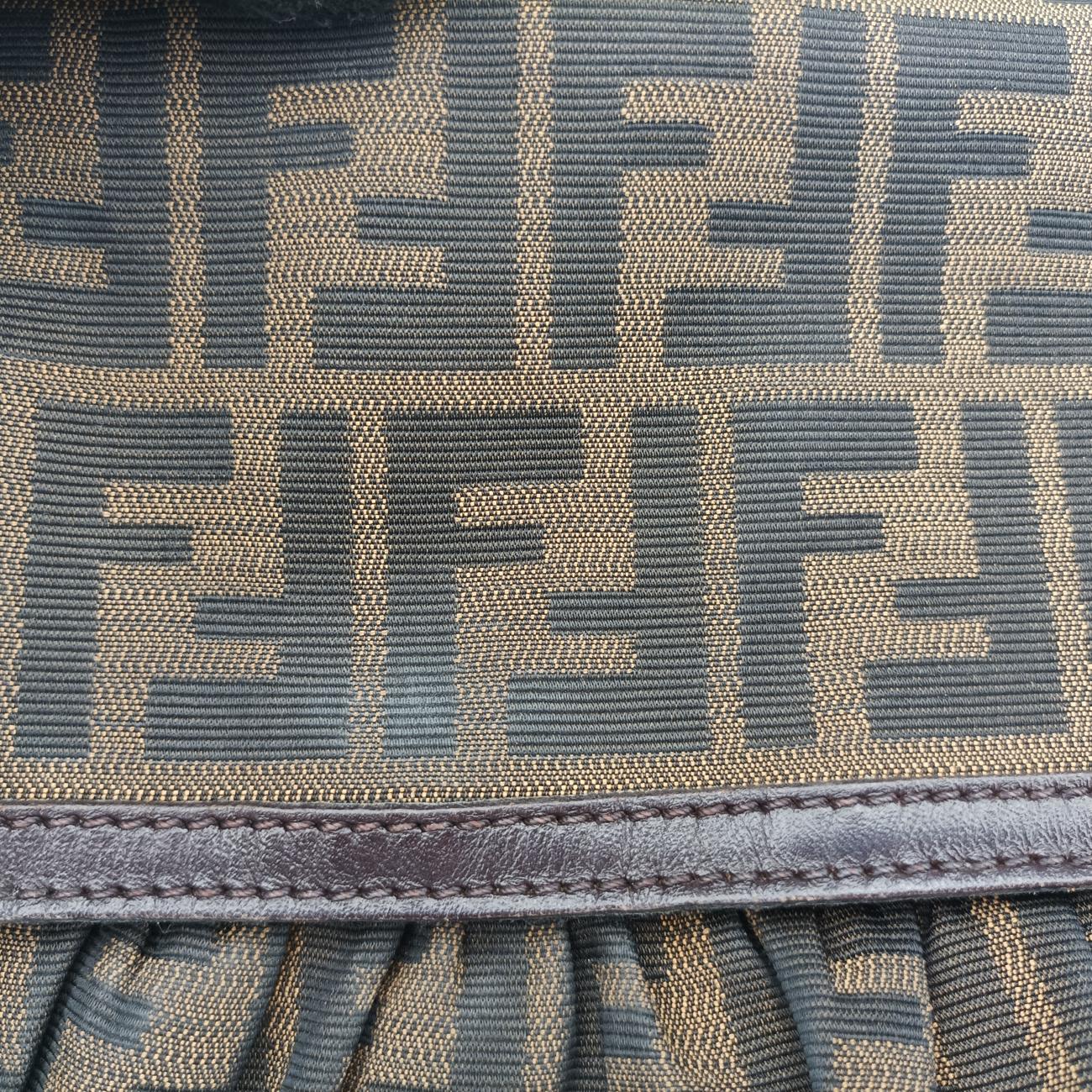 Pre-owned Fendi Chef Perforated Charm Zucca Print Brown PVC coated canvas 8BR436 shoulderbag | stylenewstar