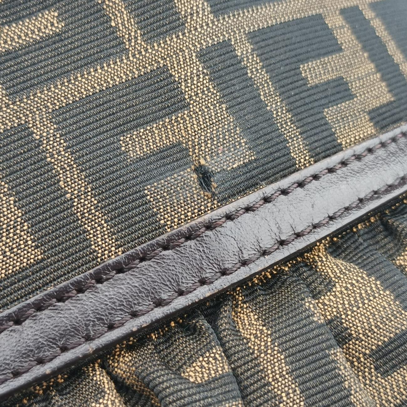 Pre-owned Fendi Chef Perforated Charm Zucca Print Brown PVC coated canvas 8BR436 shoulderbag | stylenewstar