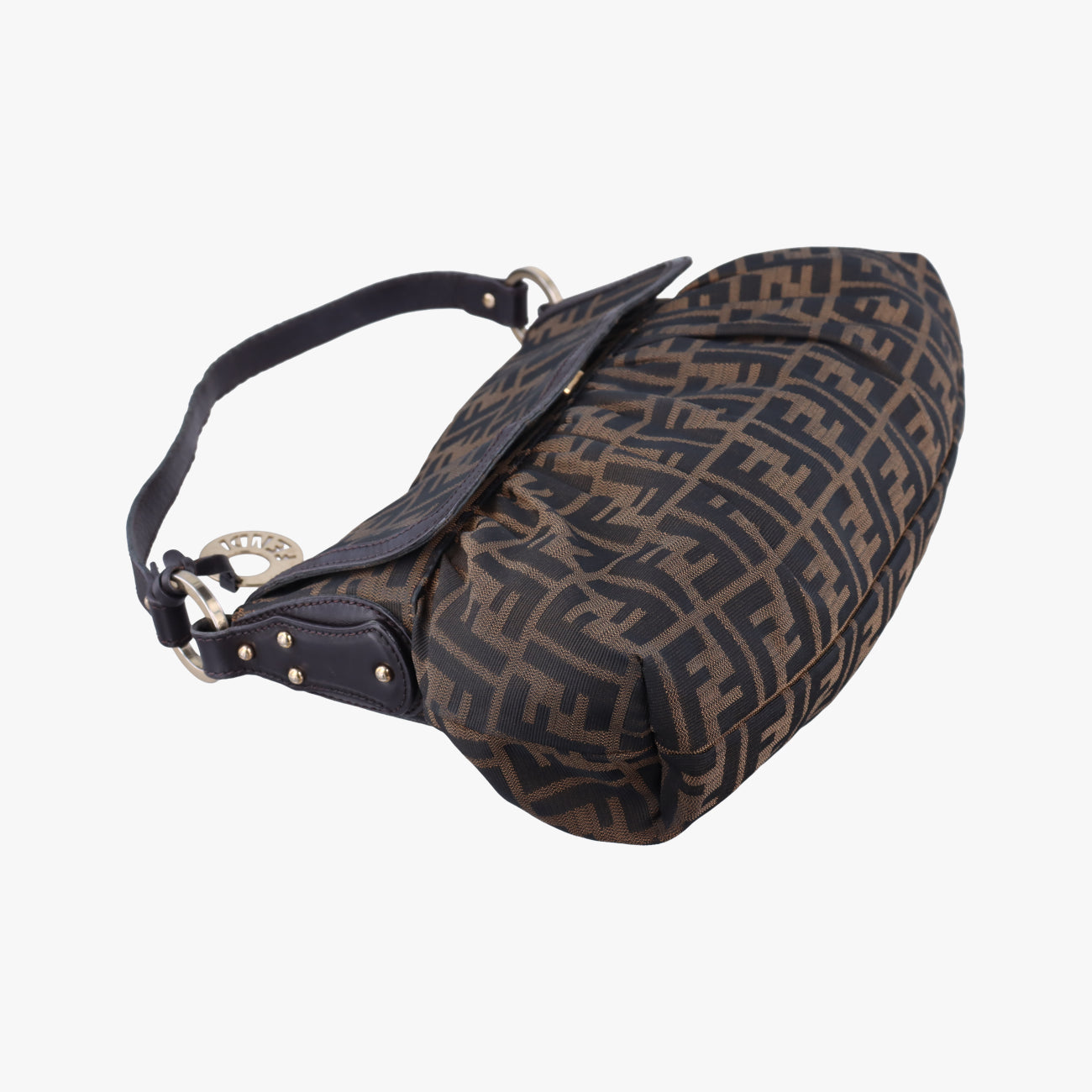 Pre-owned Fendi Chef Perforated Charm Zucca Print Brown PVC coated canvas 8BR436 shoulderbag | stylenewstar