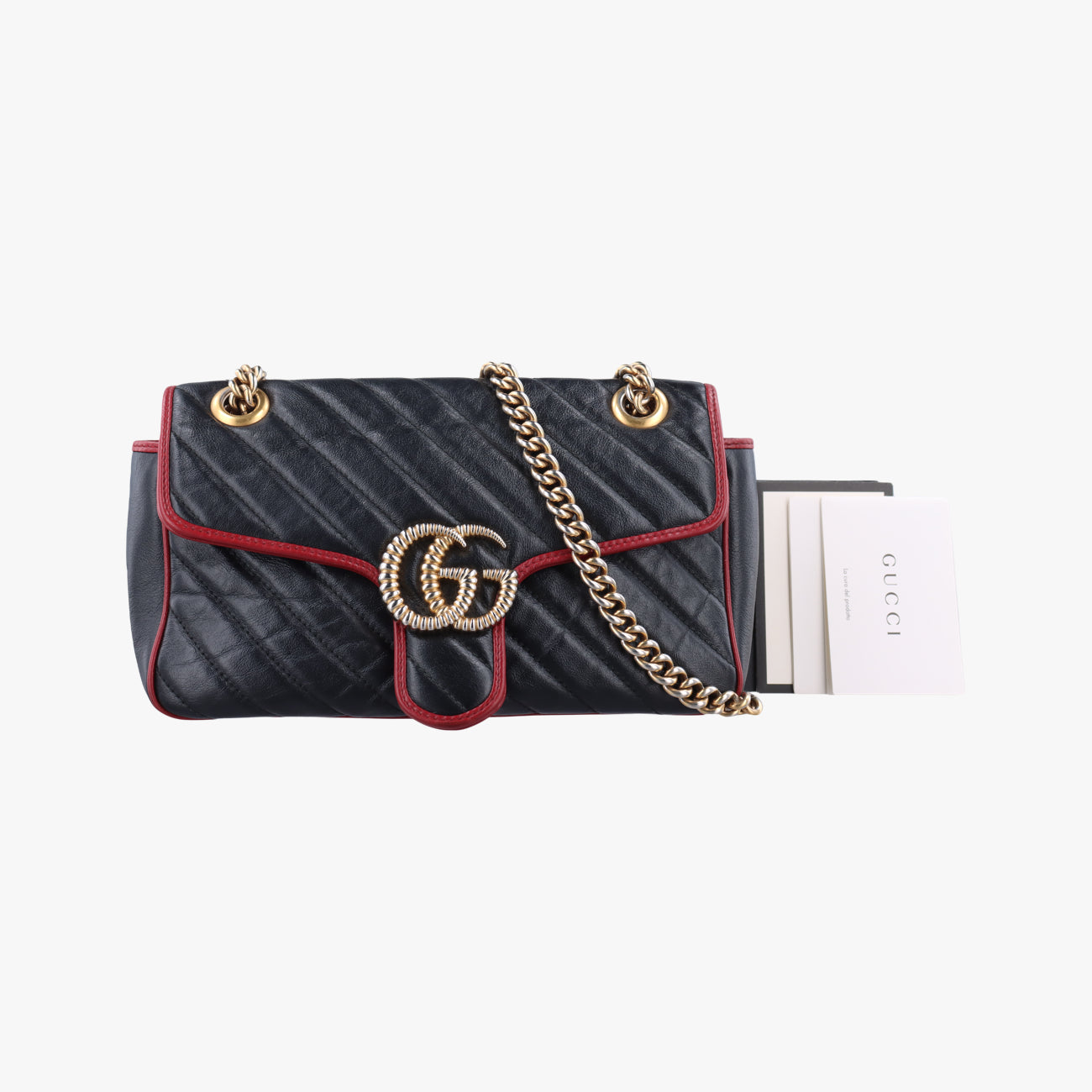 Pre-owned Gucci GG Marmont Black×red Leather 443497 shoulderbag | stylenewstar