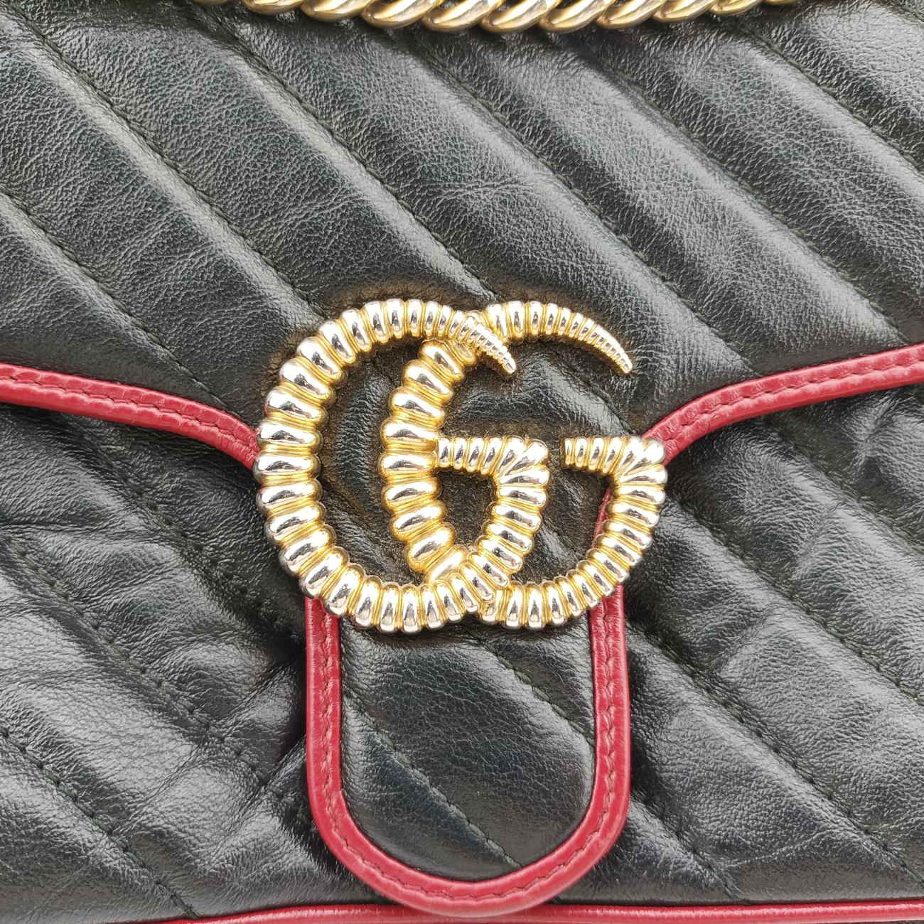 Pre-owned Gucci GG Marmont Black×red Leather 443497 shoulderbag | stylenewstar