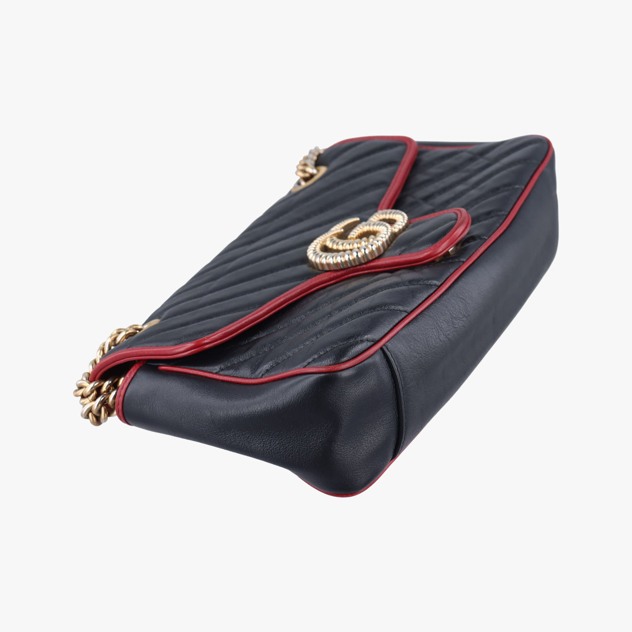 Pre-owned Gucci GG Marmont Black×red Leather 443497 shoulderbag | stylenewstar