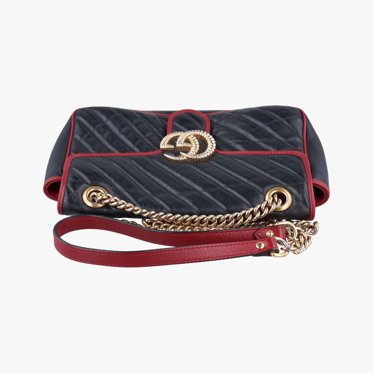 Pre-owned Gucci GG Marmont Black×red Leather 443497 shoulderbag | stylenewstar