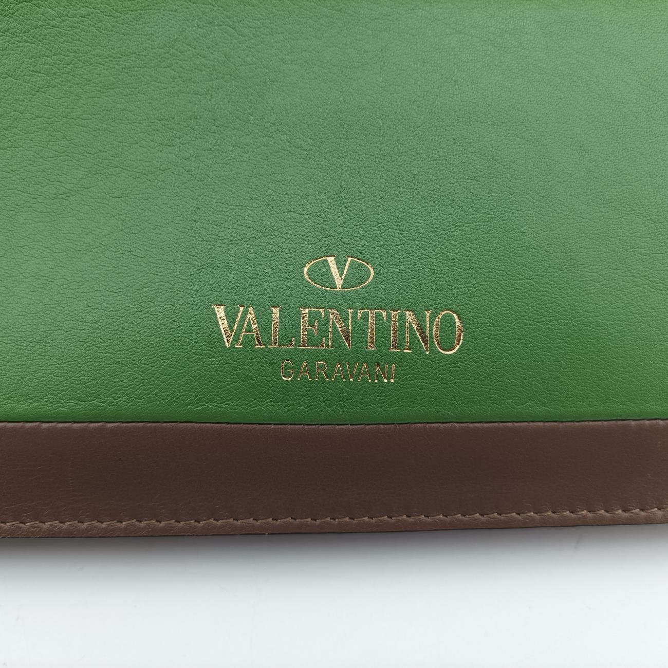 Pre-owned Valentino Rivet colorblock Green×grey Leather  shoulderbag | stylenewstar