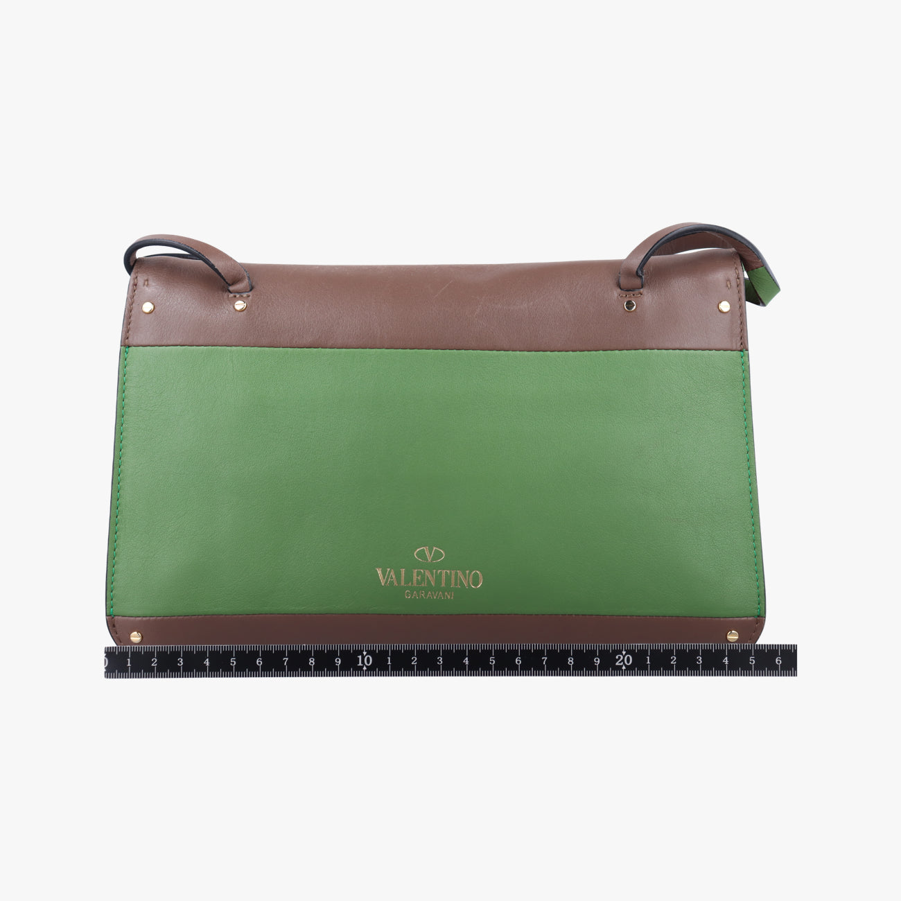Pre-owned Valentino Rivet colorblock Green×grey Leather  shoulderbag | stylenewstar