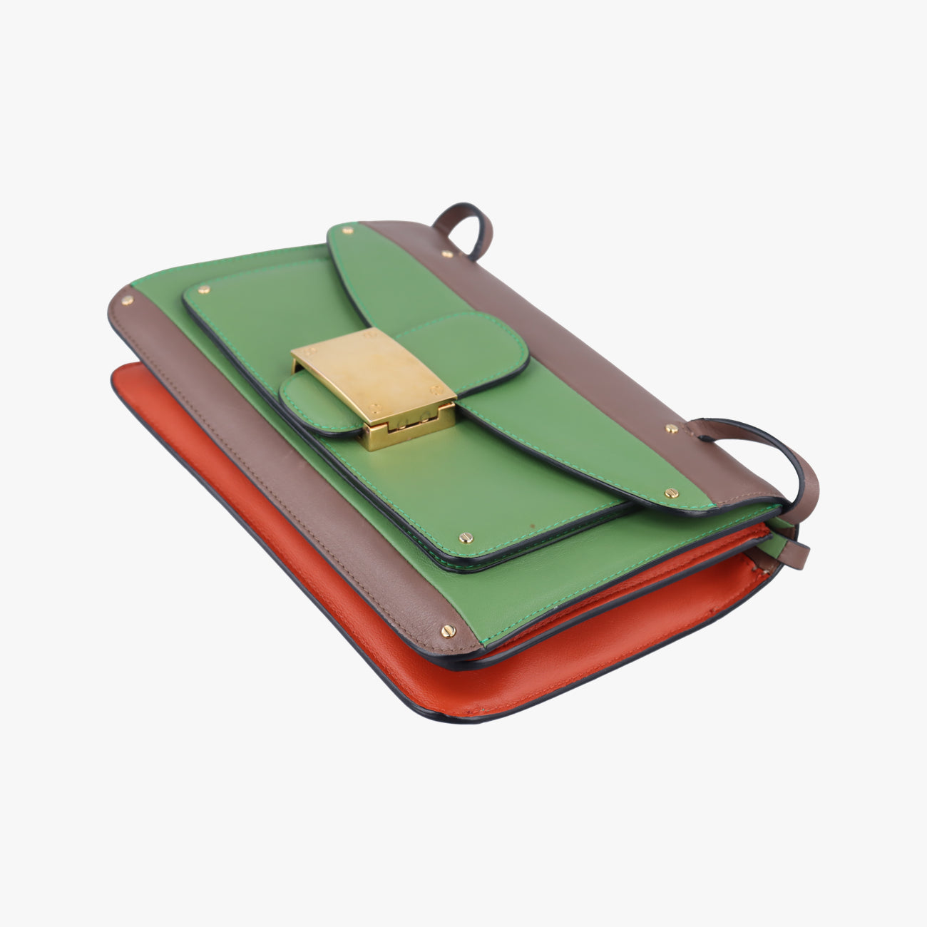 Pre-owned Valentino Rivet colorblock Green×grey Leather  shoulderbag | stylenewstar