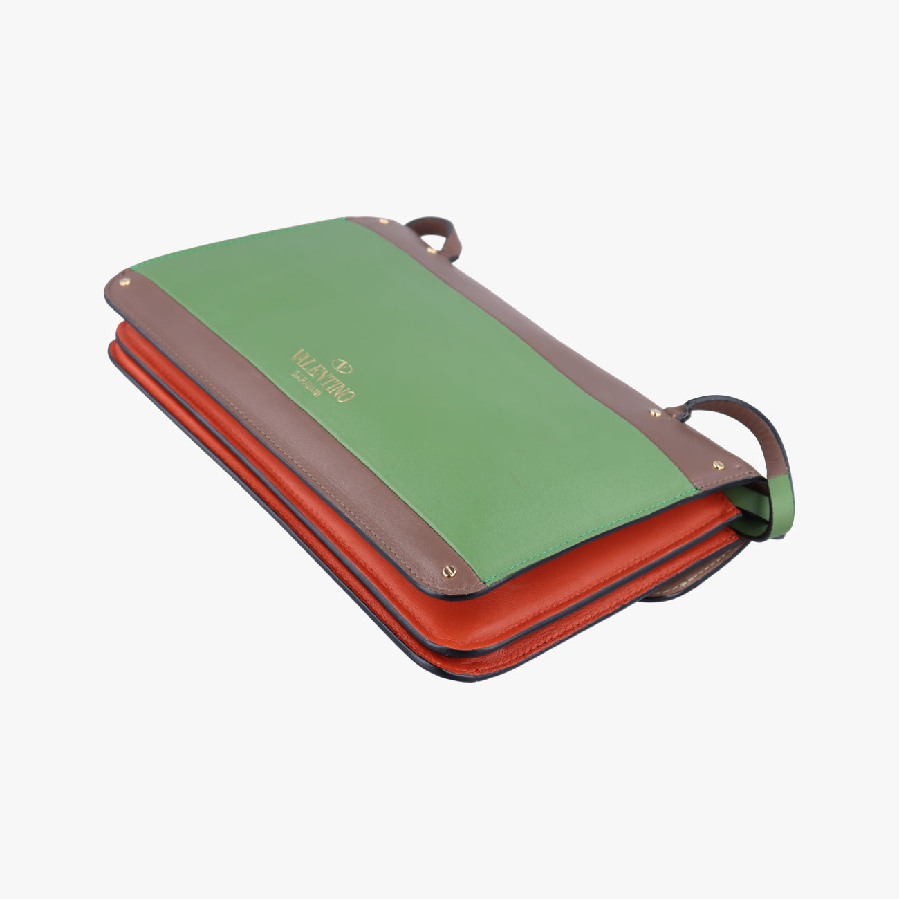 Pre-owned Valentino Rivet colorblock Green×grey Leather  shoulderbag | stylenewstar