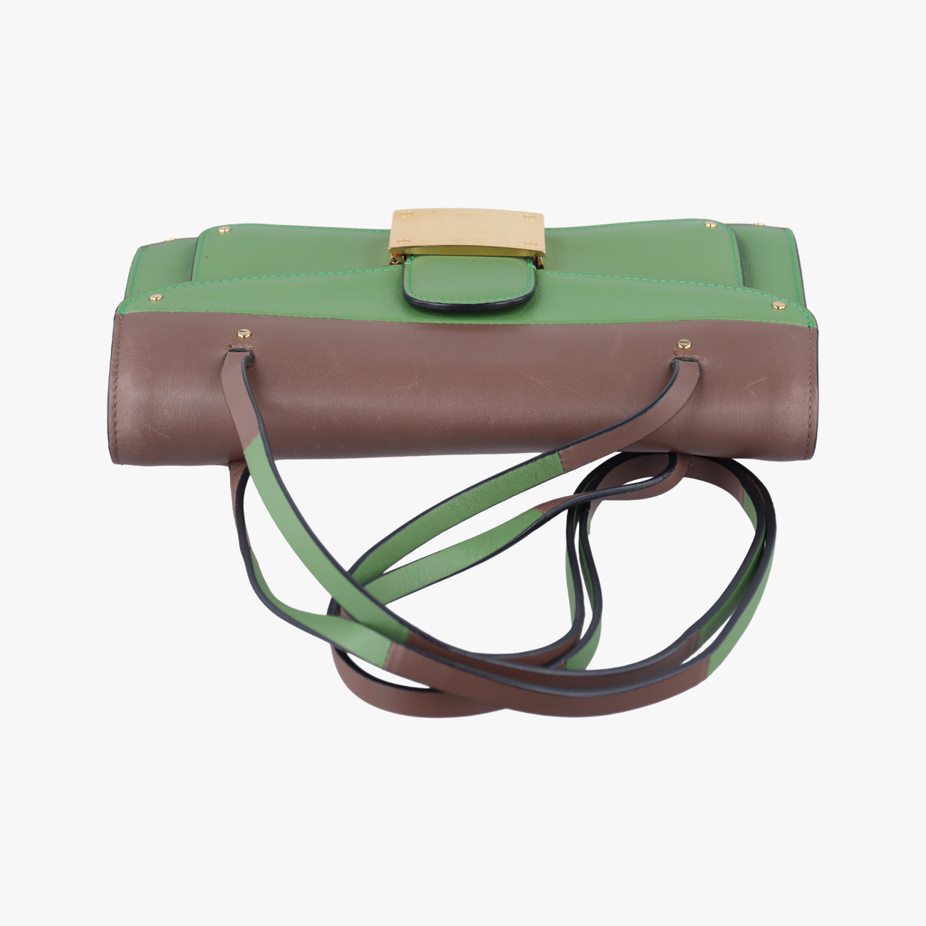 Pre-owned Valentino Rivet colorblock Green×grey Leather  shoulderbag | stylenewstar