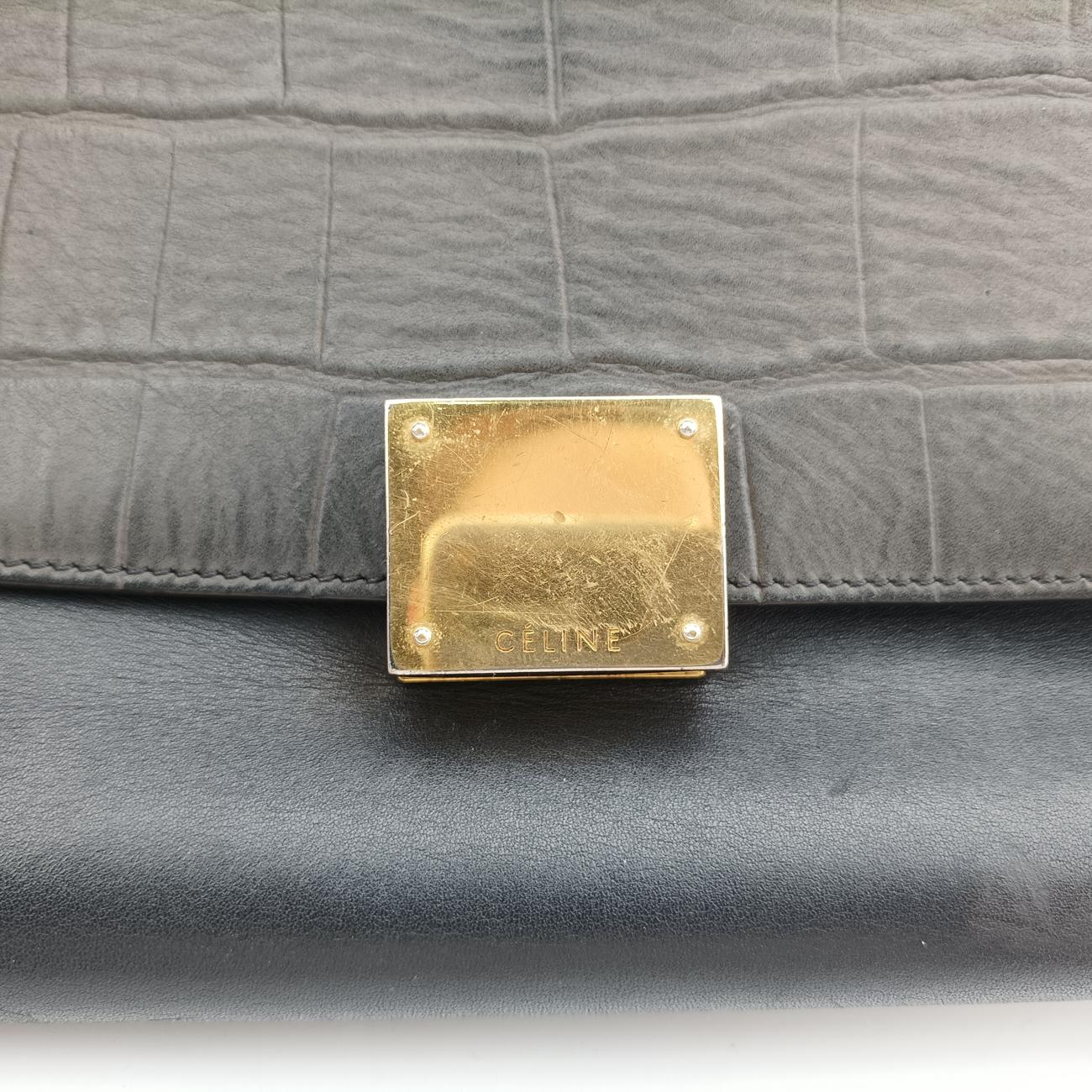 Secondhand Celine Trapèze Grey×Navy Leather  shoulderbag | stylenewstar