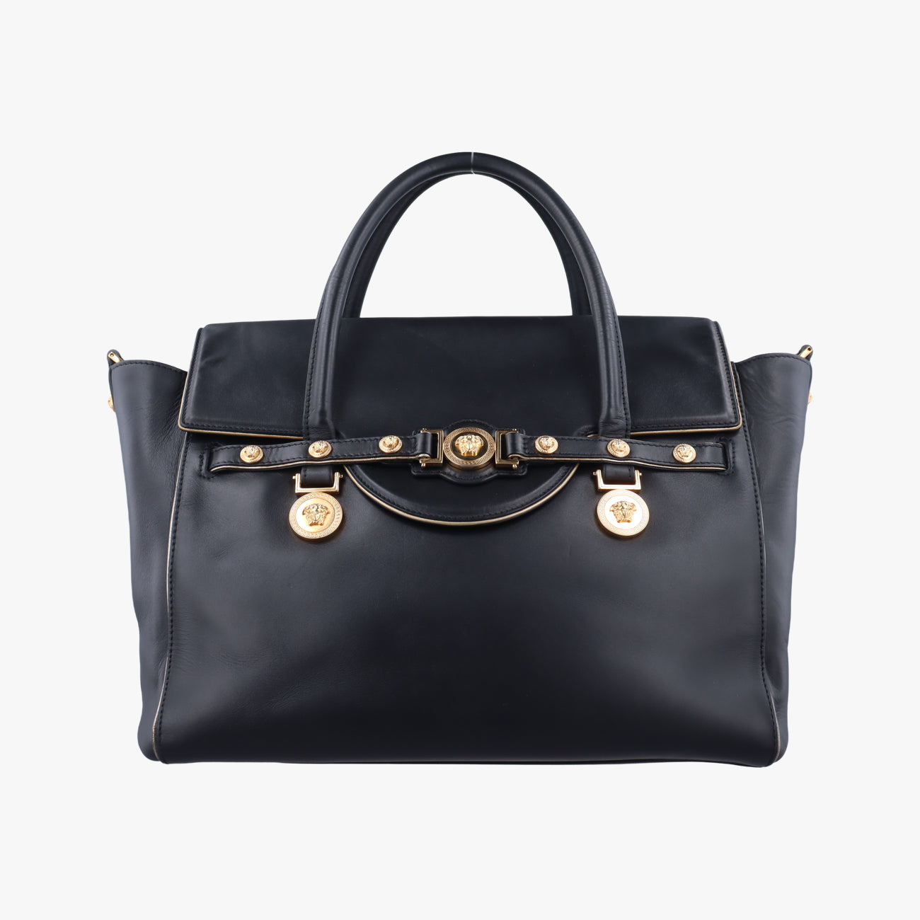 Pre-owned VERSACE Medusa Medallion Black Leather  handbag | stylenewstar