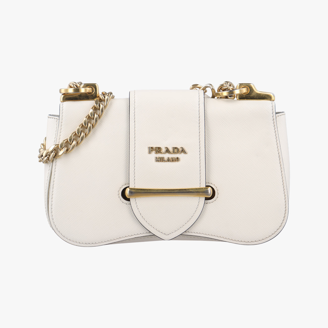 Pre-owned Prada Sidonie White SAFFIANO　Leather 1BD219 shoulderbag | stylenewstar