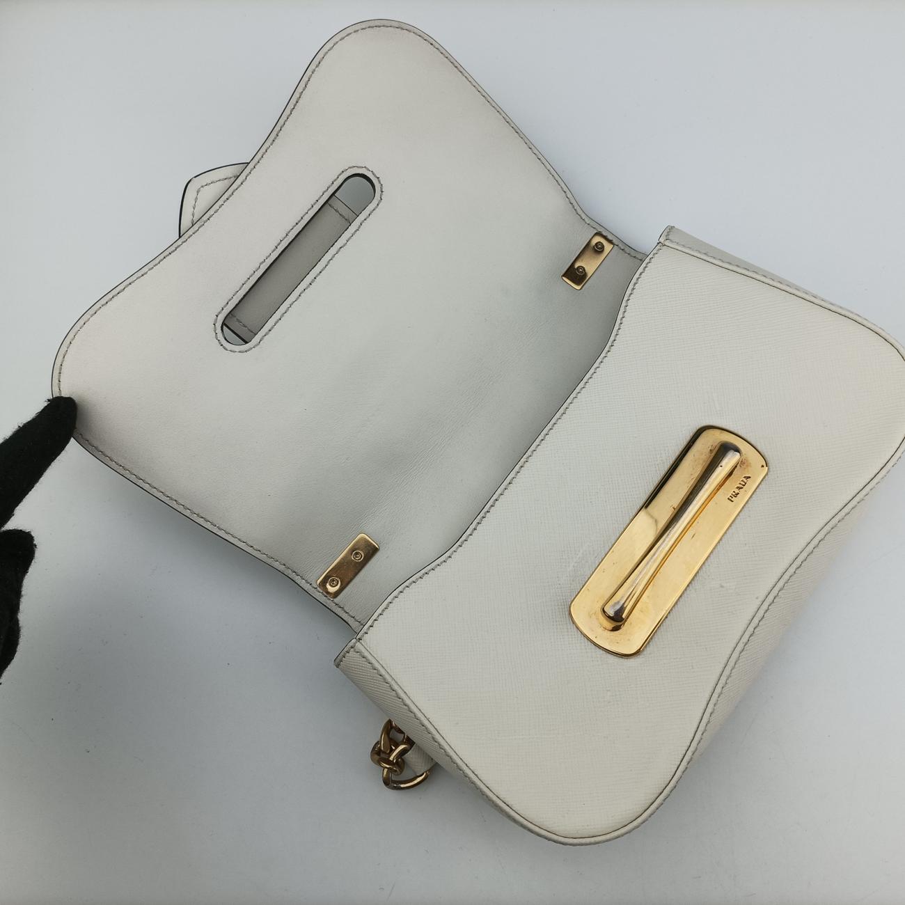 Pre-owned Prada Sidonie White SAFFIANO　Leather 1BD219 shoulderbag | stylenewstar