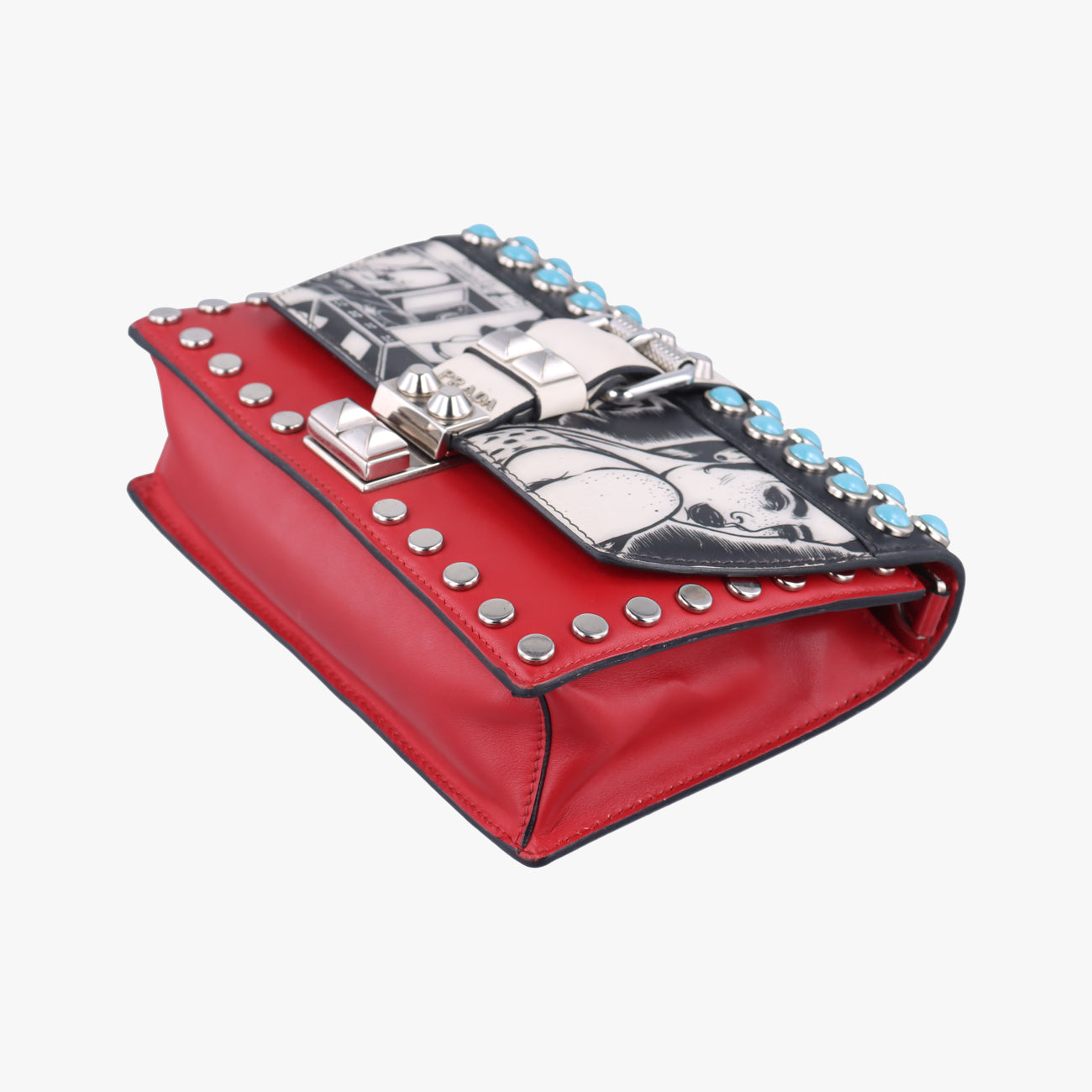 Pre-owned Prada Comic Print Black x Red x Multicolor leather 1BD121 shoulderbag | stylenewstar