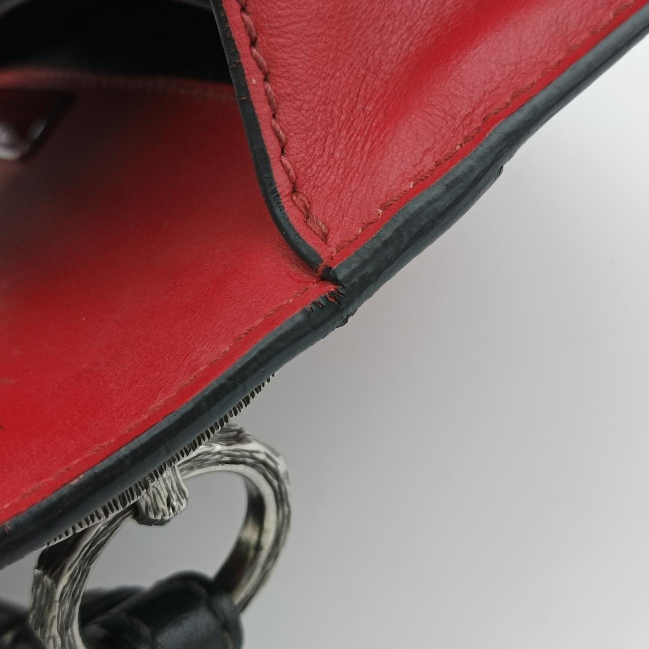 Pre-owned Prada Cahier Red×Black Leather 1BH018 shoulderbag | stylenewstar