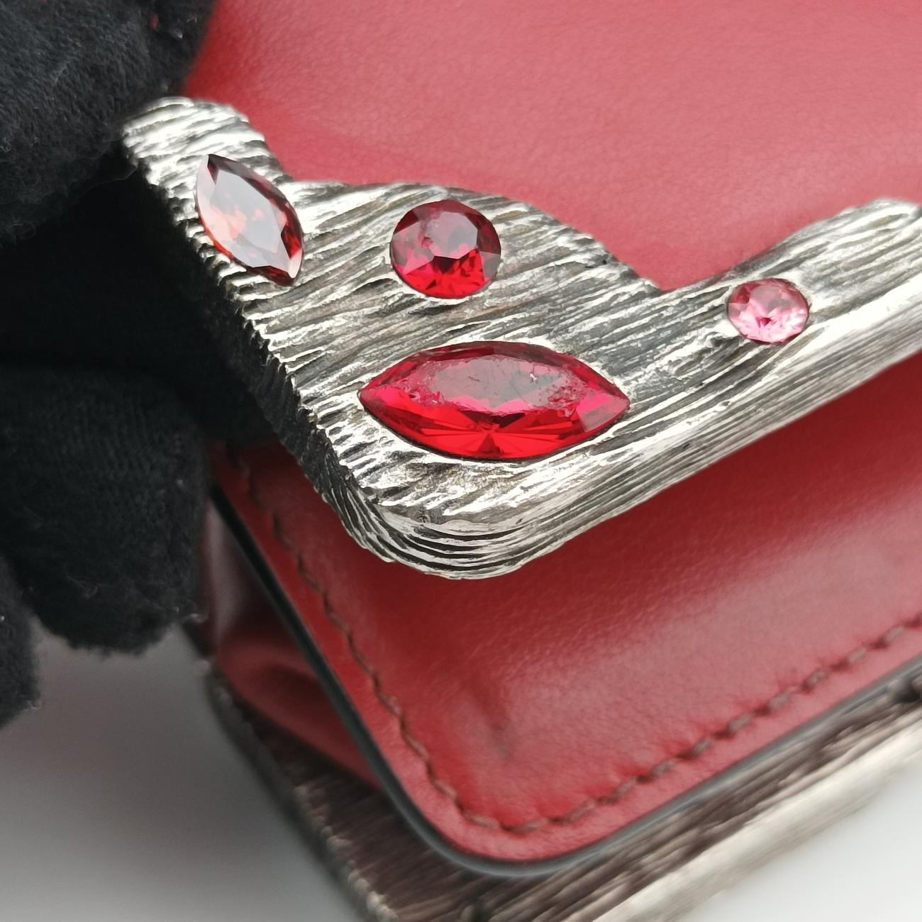 Pre-owned Prada Cahier Red×Black Leather 1BH018 shoulderbag | stylenewstar