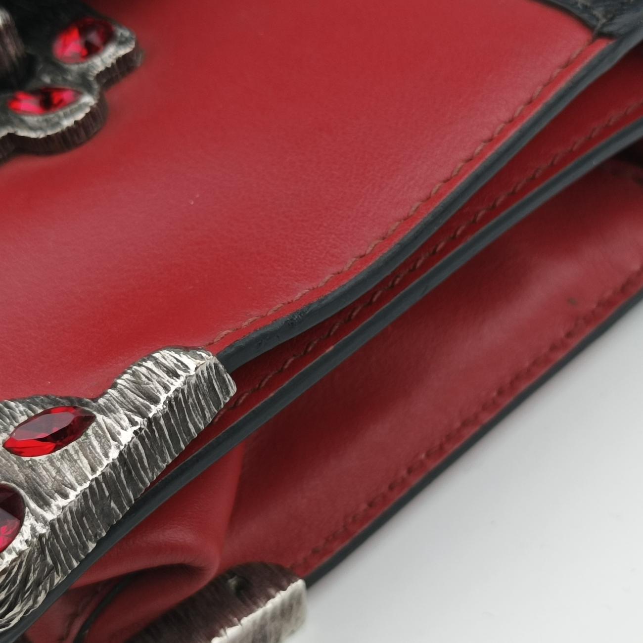 Pre-owned Prada Cahier Red×Black Leather 1BH018 shoulderbag | stylenewstar