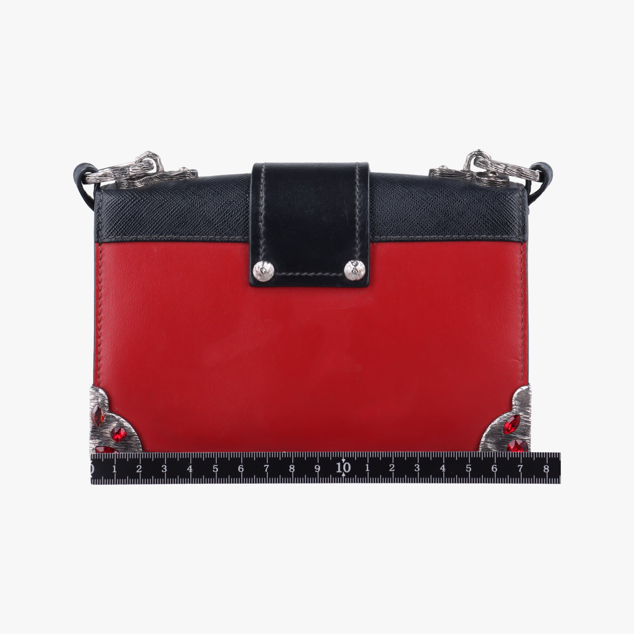 Pre-owned Prada Cahier Red×Black Leather 1BH018 shoulderbag | stylenewstar