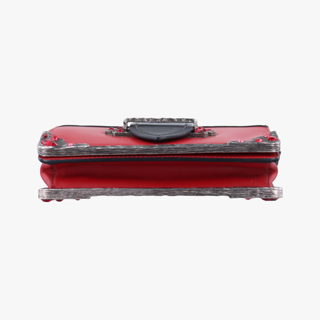 Pre-owned Prada Cahier Red×Black Leather 1BH018 shoulderbag | stylenewstar