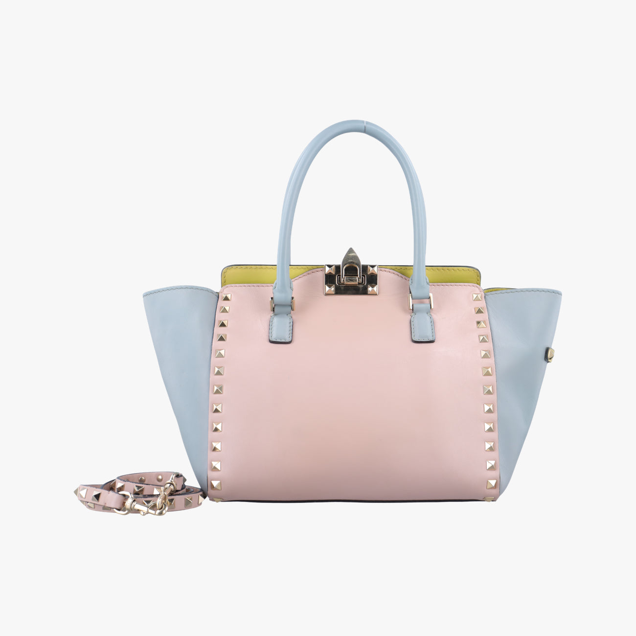 Pre-owned Valentino Rockstud Pink×Blue×Yellow Leather  shoulderbag | stylenewstar